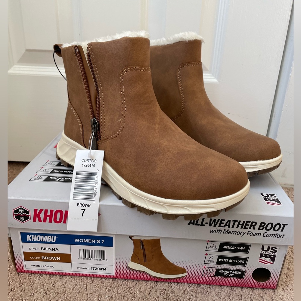 Khombu Sienna Women’s Faux Fur Water Repellant All-Weather Boots Sz 7 NEW brown